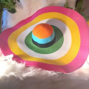 Rainbow stripe wide brim straw Beach floppy hat